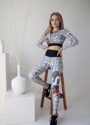 Спортивний костюм жіночий superstacy двійка з рашгардом та лосинами комікс міккі маус