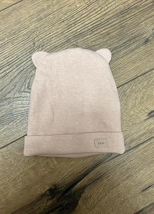 Шапка zara для дівчаток рожева з вушками та написом
