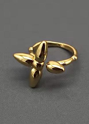 Каблучка кільце регульоване з квіткою позолота 18k
