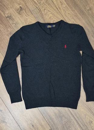 Вовняний светр з v-подібним вирізом і вишитим логотипом polo ralph lauren для чоловіків.