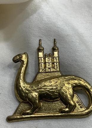 🦕✨ сказочный динозавр винтажная брошка бронтозвр с замком латунь ретро фэнтези 1980и✨🦕