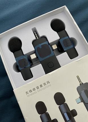 Бездротовий петличний мікрофон (2 в 1) з lightning, type-c та 3.5mm jack