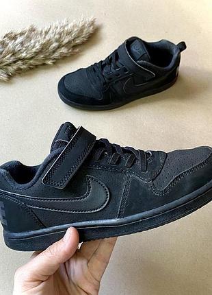 Кросівки дитячі для дівчинки nike court borough low 33 розмір устілка 20,5 см | чорні  шкіряні на липучках