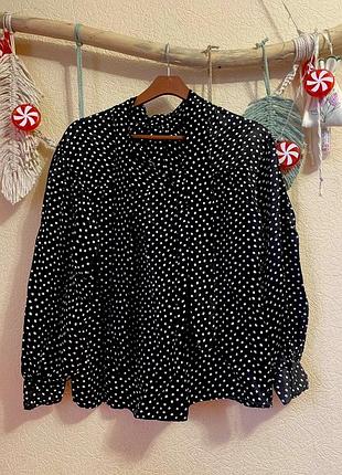 Чорна блуза у горох polka dot з віскози від зара zara розмір 36 с 38 м