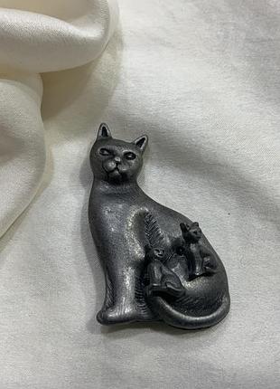 🐈‍⬛✨ котяча родина вінтажний комплект брошка кішка та сережки кошенята пьютер 2в1 pewter cat set ✨🐈‍⬛