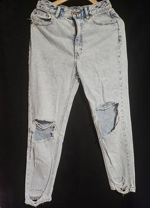 Джинси жіночі блакитні рвані mom jeans з високою посадкою