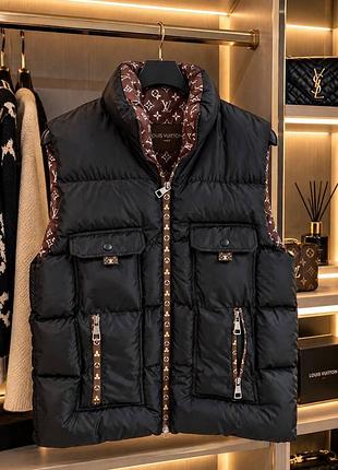 Жилетка жіноча louis vuitton дута з кишенями чорна з коричневим