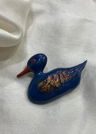 🦆🎨 синяя утка ручной росписи винтажная брошка утка росписная эмаль пь компьютер duck brooch 1980-ти гг. 🎨🦆