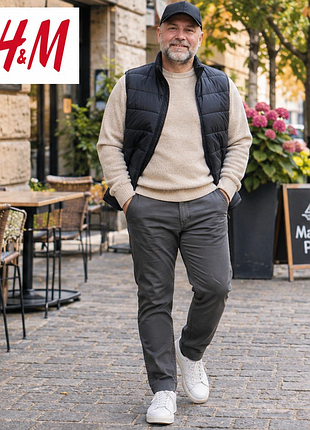 Мужские брюки чинос h&amp;m slim fit - темно-серые графитовые, хлопок 98%, w29, швеция