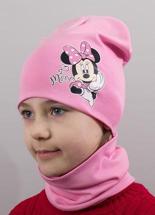 Дитяча шапка з хомутом канта "minnie" розмір 48-52 рожевий (oc-837)