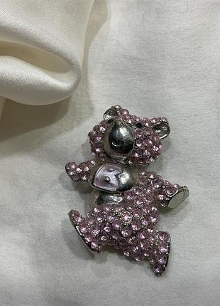 🩷✨ розовый мишка тедди винтажная брошка мишка розовые кристаллы стразы vintage teddy bear ✨🩷