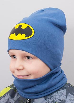 Детская шапка с хомутом канта "batman" размер 48-52 синий (oc-177)