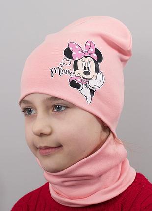Детская шапка с хомутом канта "minnie" размер 48-52 розовый (oc-839)