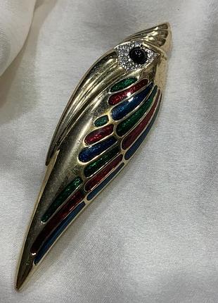 🦜✨ philip laine позолочена вінтажна брошка крило папуги емаль кристали gold plated 1980–1990-ті рр. ✨🦜