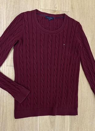 Светр (кофта) коси бренд tommy hilfiger колір бургунд (вишневий). розмір м.. склад бавовна. в ідеальному стані