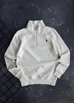 Трендова кофта полузамок polo ralph поло ральф якісна однотонна біла коттонова преміум