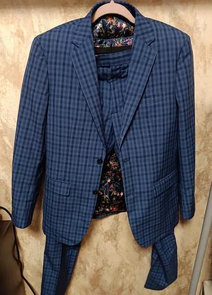 Чоловічий костюм двійка синій у клітинку tailored fit