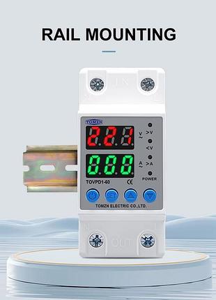 Реле захисту від перепадів напруги tomzn tovpd1-40-ec 220v 40a 4 кнопки, кольорове