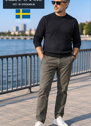 Мужские брюки чинос marc o’polo premium - хаки, 98% хлопок, прямой крой, размер 52, швеция 🇸🇪