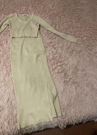 Жіночий костюм zara в'язаний двійка бежевий