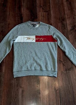 Мужская уникальная кофта свитшот tommy hilfiger с большим лого оригинал