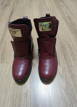 Черевики жіночі giuseppe zanotti демісезонні бордові шкіряні