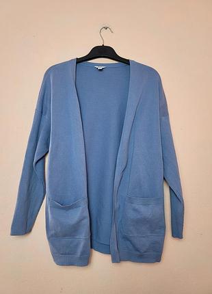 Блакитний кардиган m&co (xl) оверсайз, бавовняний трикотаж з кишенями