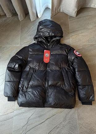 Чорний пуховик canada goose / чоловічий зимовий пуховик канада гус / глянцева куртка canada goose / брендовий теплий пуховик з капюшоном