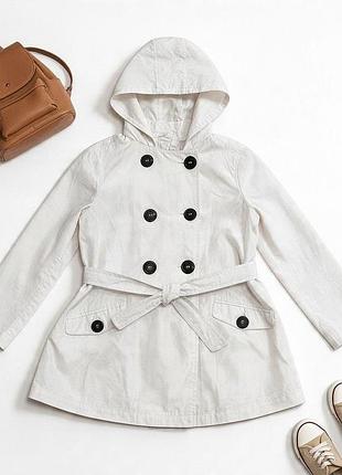 Плащ-тренч дитячий benetton для дівчинки, білий, з капюшоном і поясом,7–8 років(128-130см)