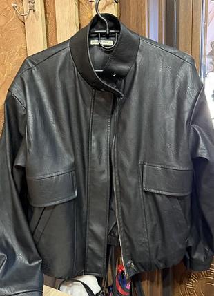 Куртка armani jeans бомбер чорна з екошкіри