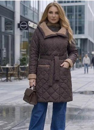 Пальто жіноче savage стьобане демісезонне коричневе розмір 50 (l-xl)