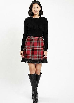 Женская юбка в красную клетку с кружевом, made in italy, xs (бирка 40).
