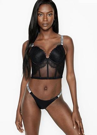 Бюстьє-корсет victoria's secret чорне мереживне зі стразами