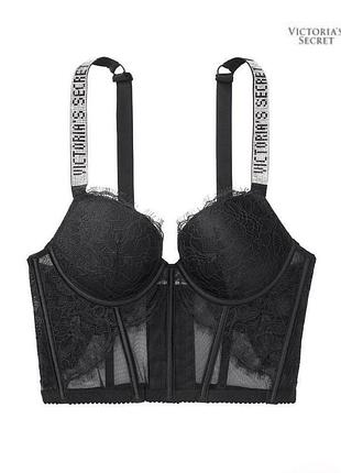 Бюстьє-корсет victoria's secret чорне мереживне зі стразами