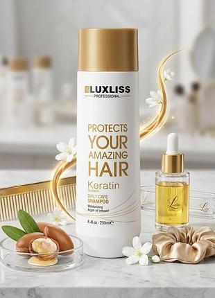 Безсульфатний кератиновий шампунь luxliss keratin daily care shampoo 250 мл
