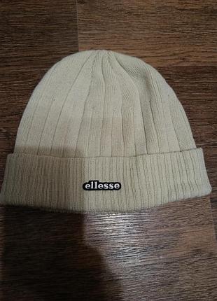 Шапка біні ellesse бежева в рубчик з відворотом