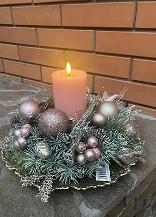 Раздъемная композиция с электронной свечкой, новогодняя композиция с декором