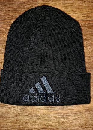 Шапка adidas біні чорна з відворотом