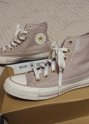 Кеди високі converse бежево-бузкові текстильні