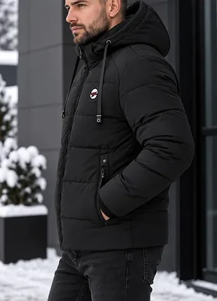 Чоловіча куртка чорна з каптуром на синтепоні 3