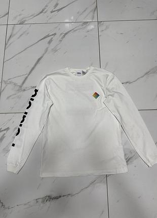 Лонгслів zara polaroid білий з довгим рукавом
