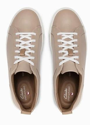 Стильные бежевые кожаные кеды clarks