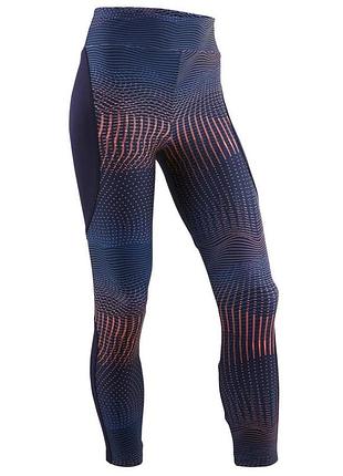 Детские спортивные леггинсы domyos decathlon для девочки, темно-синие с принтом, 141-148 см(10-11 лет)