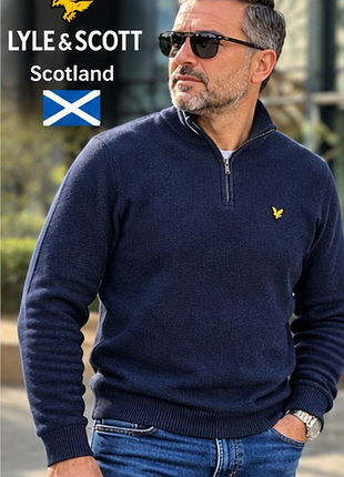 Чоловічий джемпер lyle & scott 100% бавовна, 1/4 zip, темно-синій, m / 48, шотландія