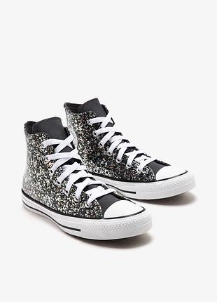 Кеди з блискітками глітер converse chuck taylor all star glitter (big kid) у блискучому чорному дизайні
