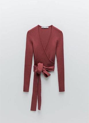 Лонгслив / топ на запах от бренда zara коричневого цвета