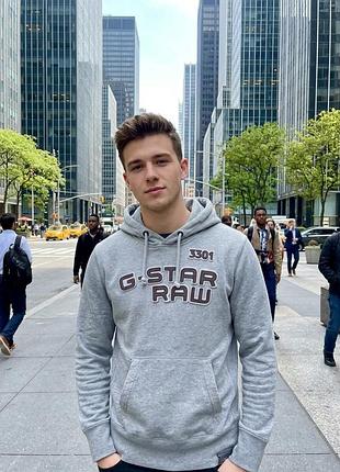 Чоловіче худі g-star raw сірого кольору з логотипом