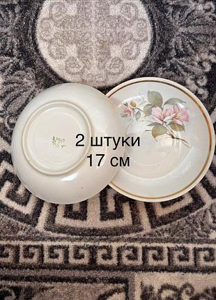 Набор из двух фарфоровых блюдец с цветочным рисунком дмитровский фарфоровый завод (вербилки)