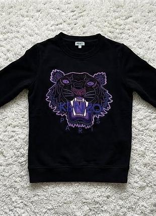 Черный свитшот kenzo с фирменной вышивкой тигра (размер xs)