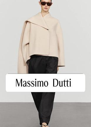 Пальто жіноче massimo dutti коротке вовняне з шарфом бежеве розмір s
